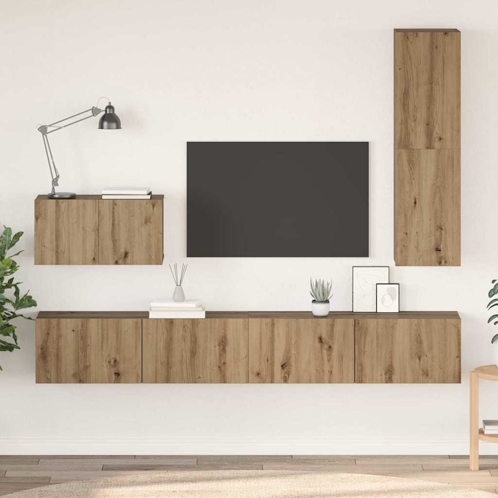 Wand TV Kast Wandgemonteerd 4 pcs Artisan Eiken Bewerkt hout is nu te koop bij PeponiXL, paradijselijk wonen!