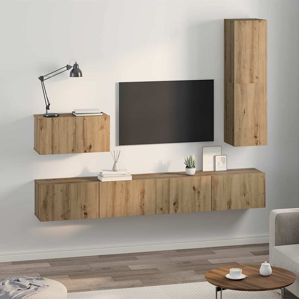 Wand TV Kast Wandgemonteerd 4 pcs Artisan Eiken Bewerkt hout is nu te koop bij PeponiXL, paradijselijk wonen!