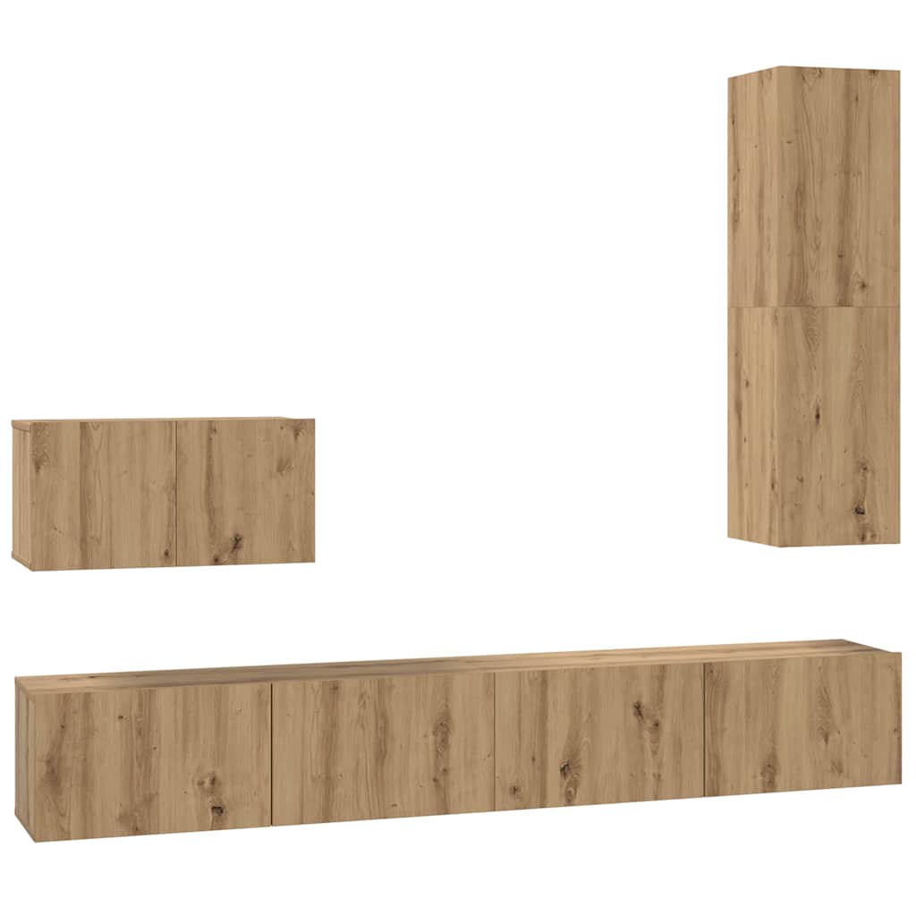 Wand TV Kast Wandgemonteerd 4 pcs Artisan Eiken Bewerkt hout is nu te koop bij PeponiXL, paradijselijk wonen!