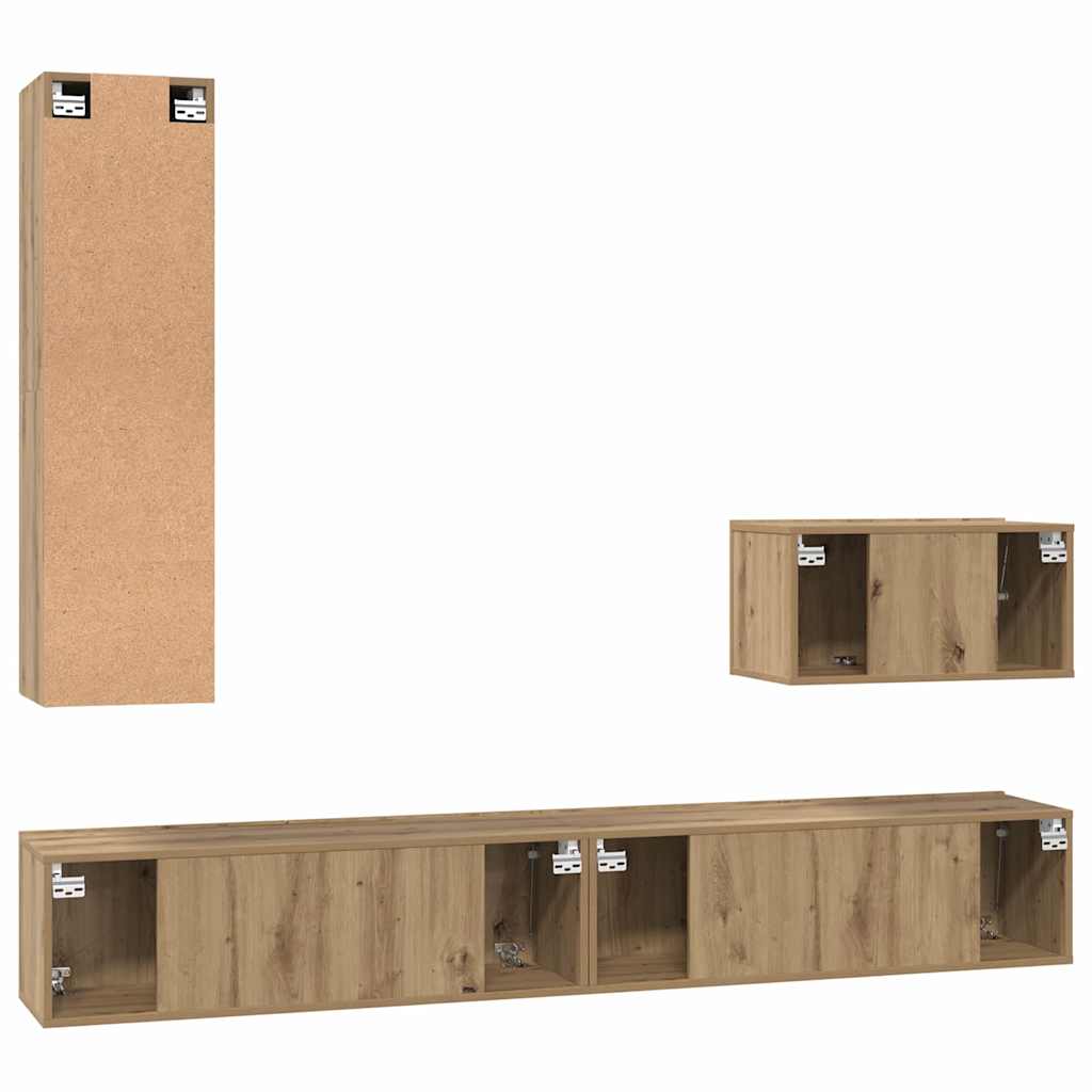 Wand TV Kast Wandgemonteerd 4 pcs Artisan Eiken Bewerkt hout is nu te koop bij PeponiXL, paradijselijk wonen!