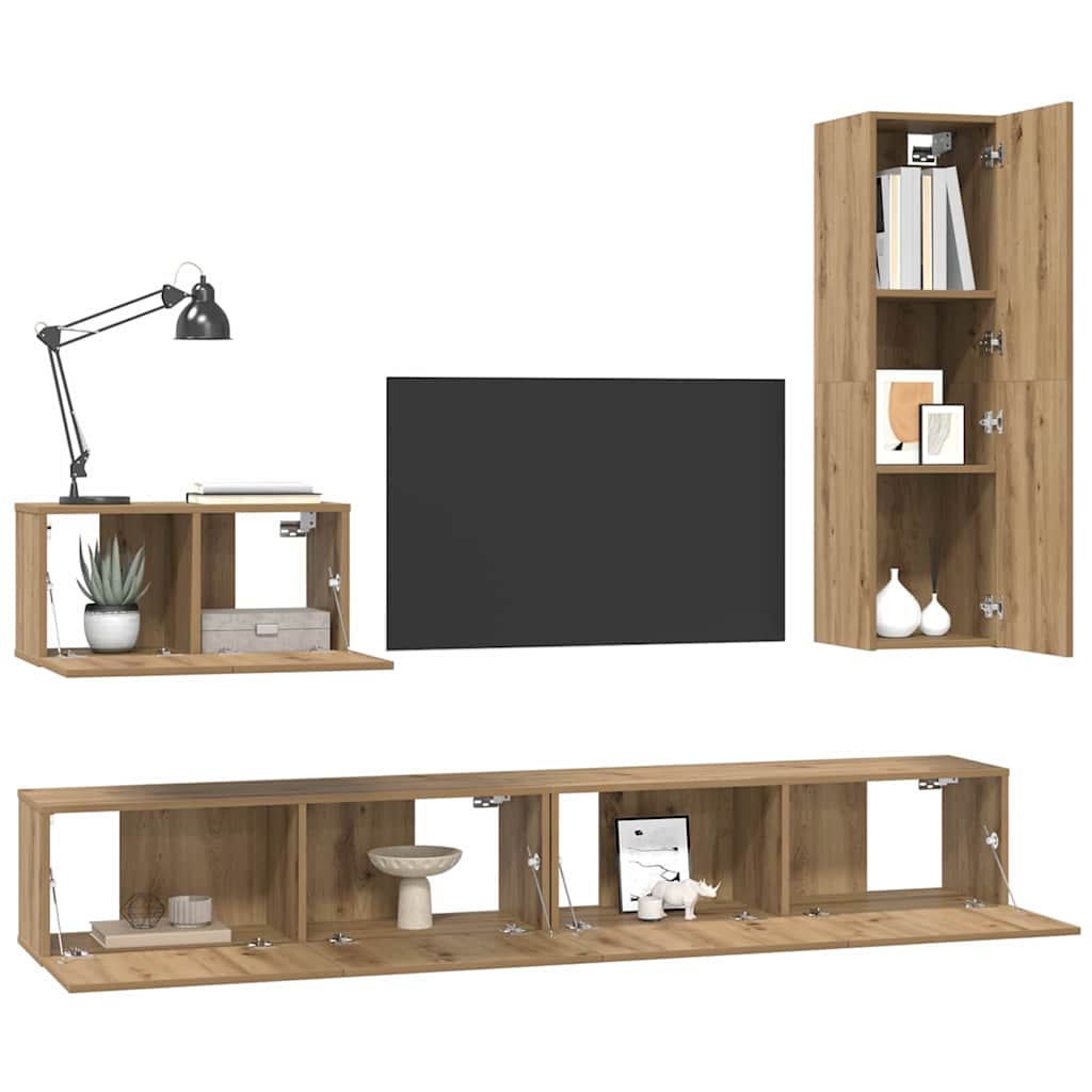 Wand TV Kast Wandgemonteerd 4 pcs Artisan Eiken Bewerkt hout is nu te koop bij PeponiXL, paradijselijk wonen!