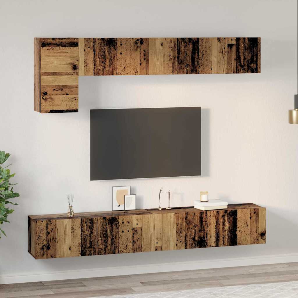Tv-meubelset Wandgemonteerd 5 pcs Oud Hout Bewerkt hout is nu te koop bij PeponiXL, paradijselijk wonen!