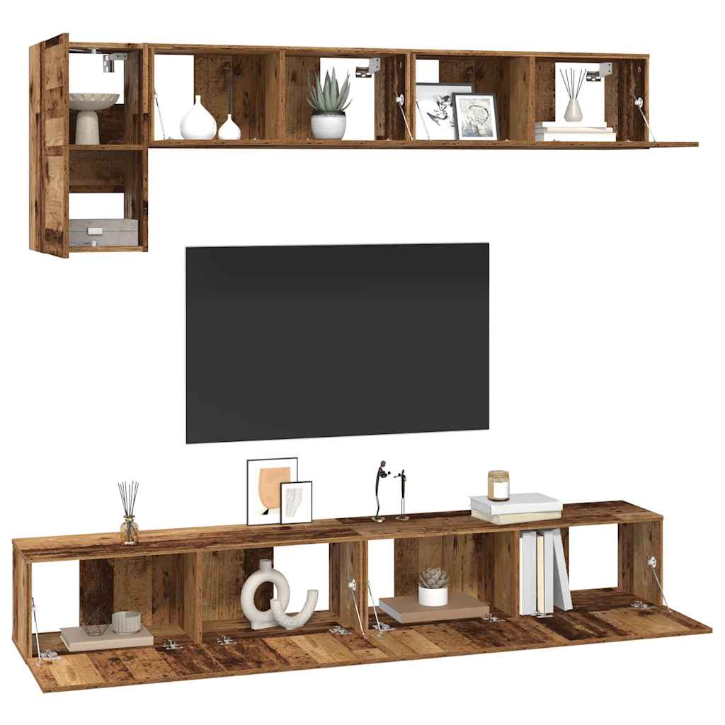 Tv-meubelset Wandgemonteerd 5 pcs Oud Hout Bewerkt hout is nu te koop bij PeponiXL, paradijselijk wonen!