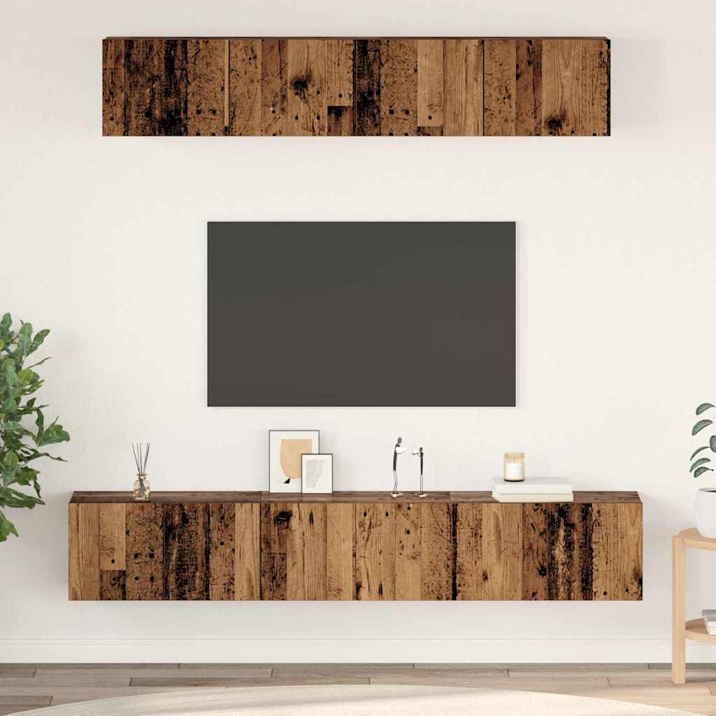 Tv-meubelset Wandgemonteerd 5 pcs Oud Hout Bewerkt hout is nu te koop bij PeponiXL, paradijselijk wonen!