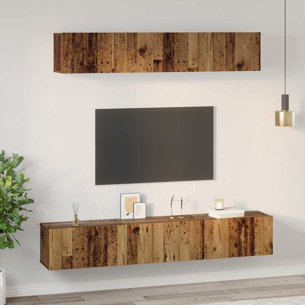 Tv-meubelset Wandgemonteerd 5 pcs Oud Hout Bewerkt hout is nu te koop bij PeponiXL, paradijselijk wonen!