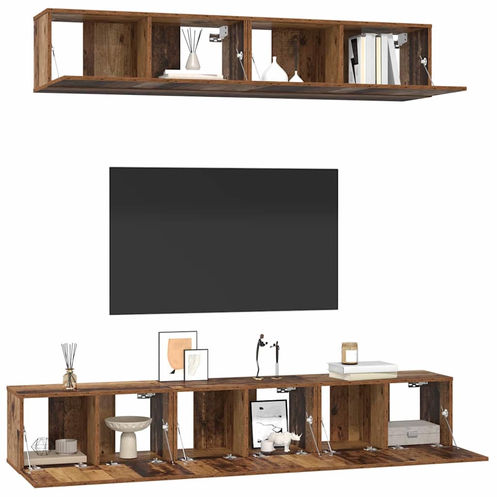 Tv-meubelset Wandgemonteerd 5 pcs Oud Hout Bewerkt hout is nu te koop bij PeponiXL, paradijselijk wonen!