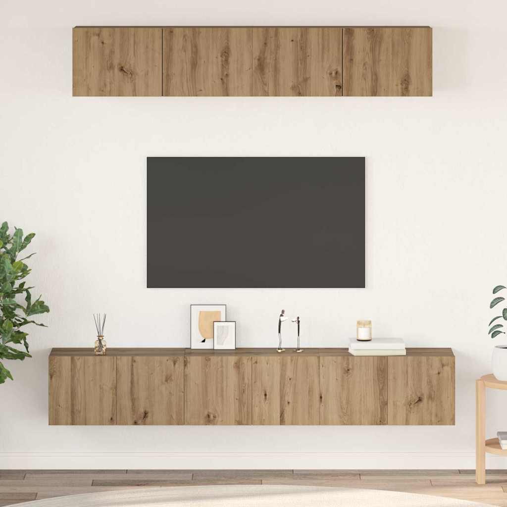 Tv-meubelset Wandgemonteerd 5 pcs Artisan Eiken Bewerkt hout is nu te koop bij PeponiXL, paradijselijk wonen!