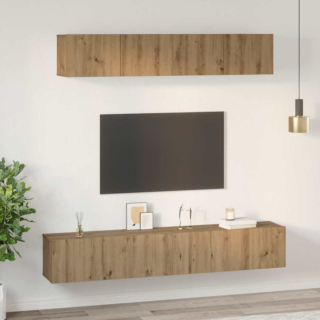 Tv-meubelset Wandgemonteerd 5 pcs Artisan Eiken Bewerkt hout is nu te koop bij PeponiXL, paradijselijk wonen!