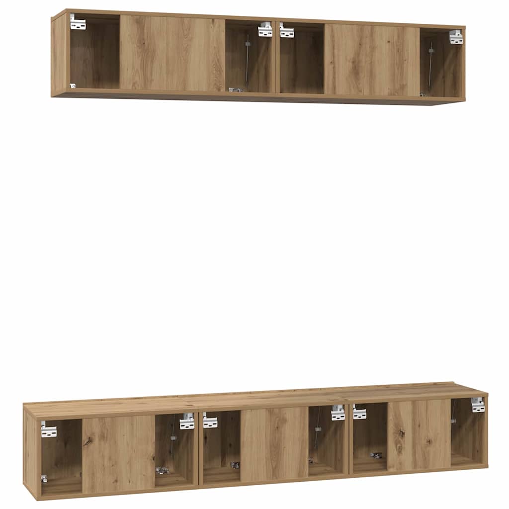 Tv-meubelset Wandgemonteerd 5 pcs Artisan Eiken Bewerkt hout is nu te koop bij PeponiXL, paradijselijk wonen!