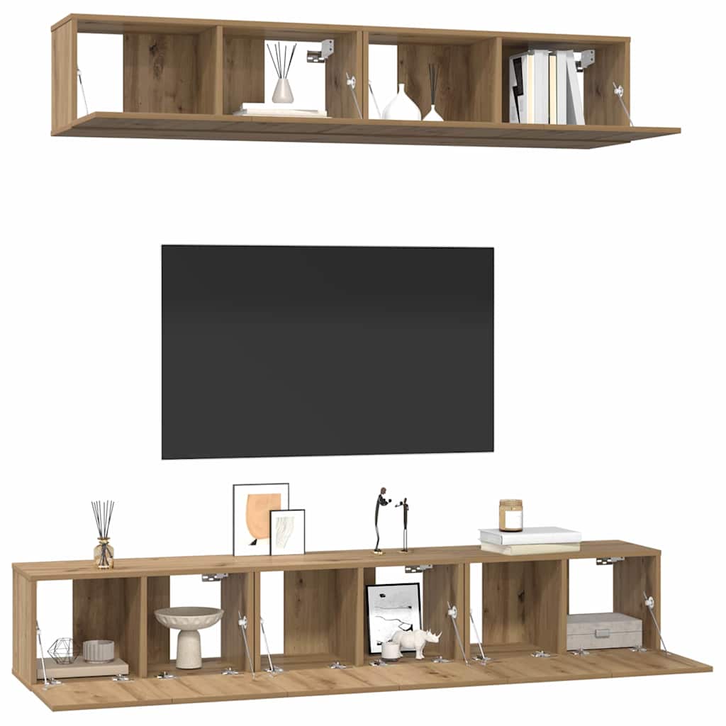 Tv-meubelset Wandgemonteerd 5 pcs Artisan Eiken Bewerkt hout is nu te koop bij PeponiXL, paradijselijk wonen!