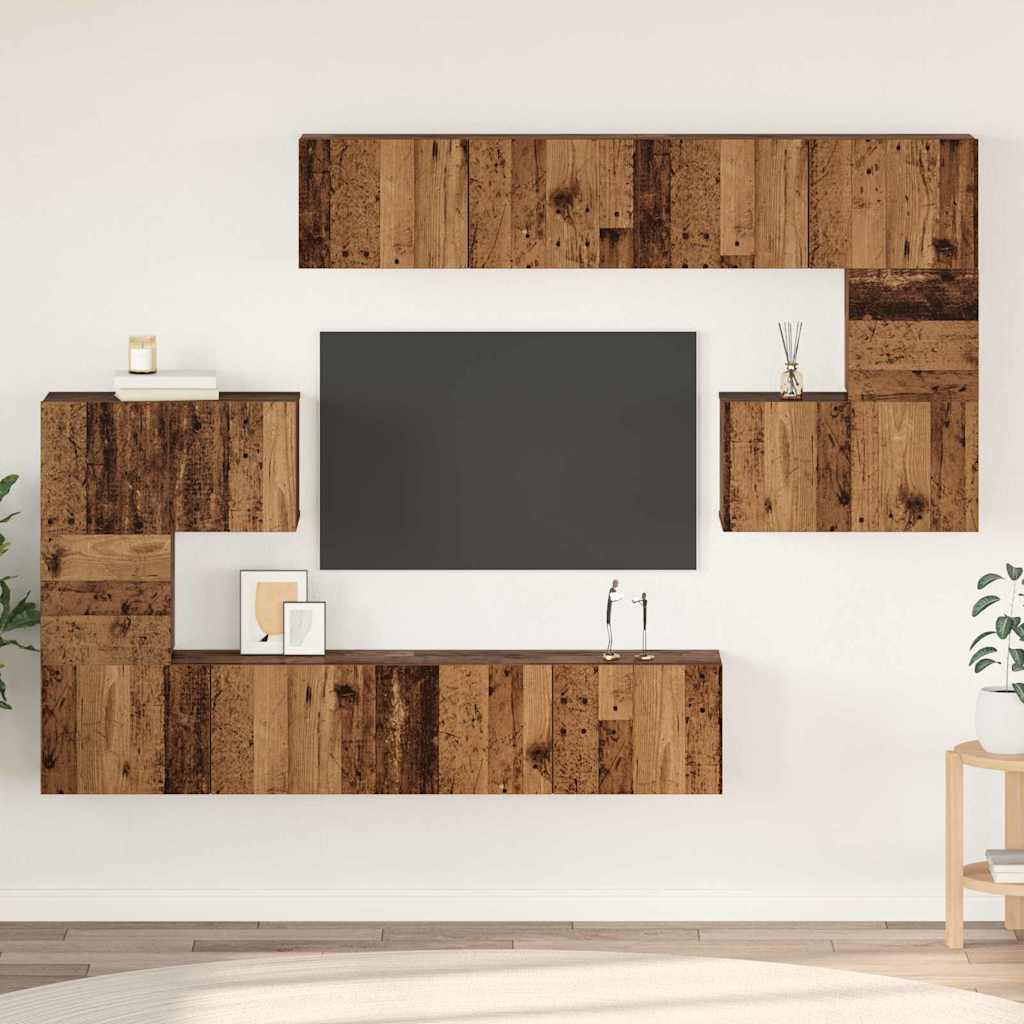 Tv-meubelset Wandgemonteerd 8 pcs Oud Hout Bewerkt hout is nu te koop bij PeponiXL, paradijselijk wonen!