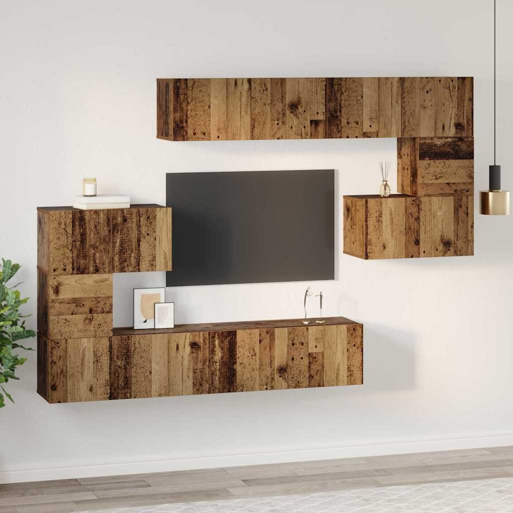 Tv-meubelset Wandgemonteerd 8 pcs Oud Hout Bewerkt hout is nu te koop bij PeponiXL, paradijselijk wonen!