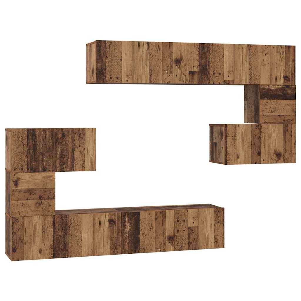Tv-meubelset Wandgemonteerd 8 pcs Oud Hout Bewerkt hout is nu te koop bij PeponiXL, paradijselijk wonen!