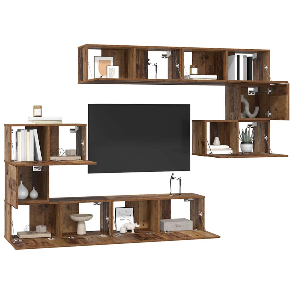 Tv-meubelset Wandgemonteerd 8 pcs Oud Hout Bewerkt hout is nu te koop bij PeponiXL, paradijselijk wonen!