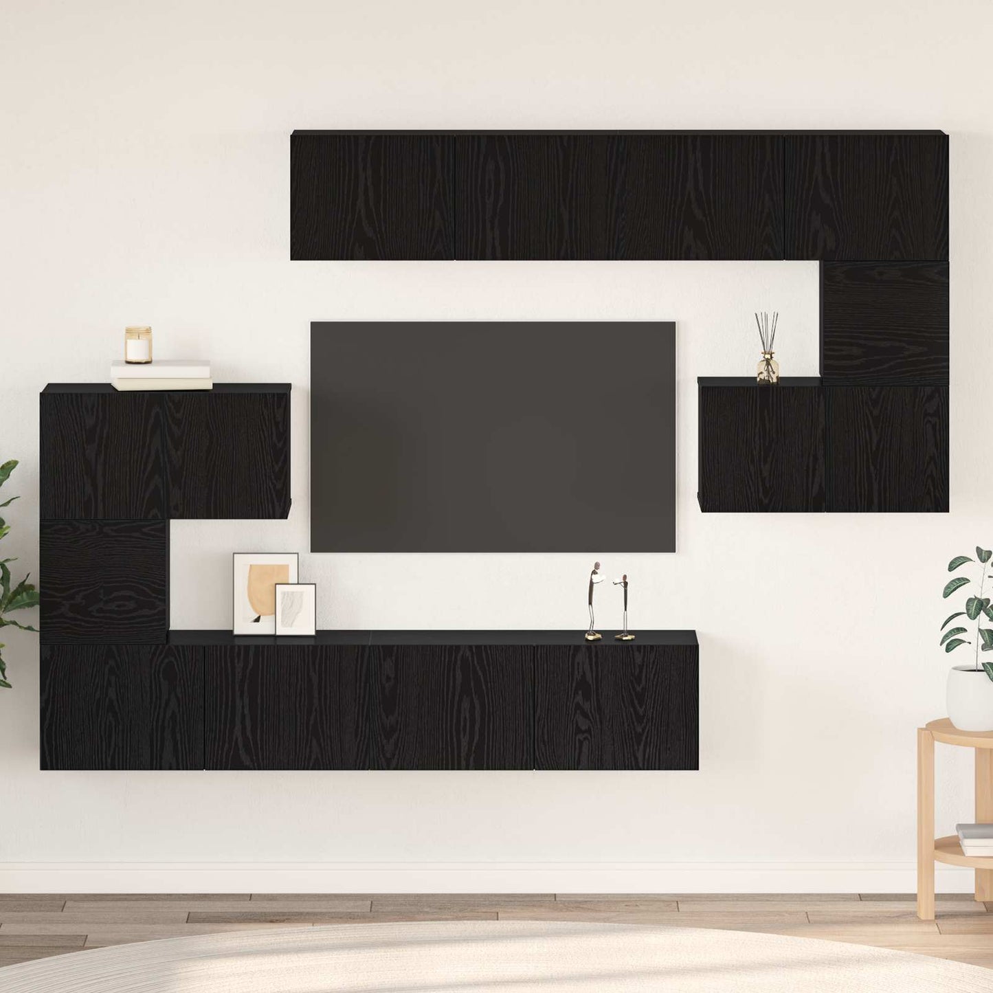 Tv-meubelset Wandgemonteerd 8 pcs Zwart Eiken Bewerkt hout is nu te koop bij PeponiXL, paradijselijk wonen!