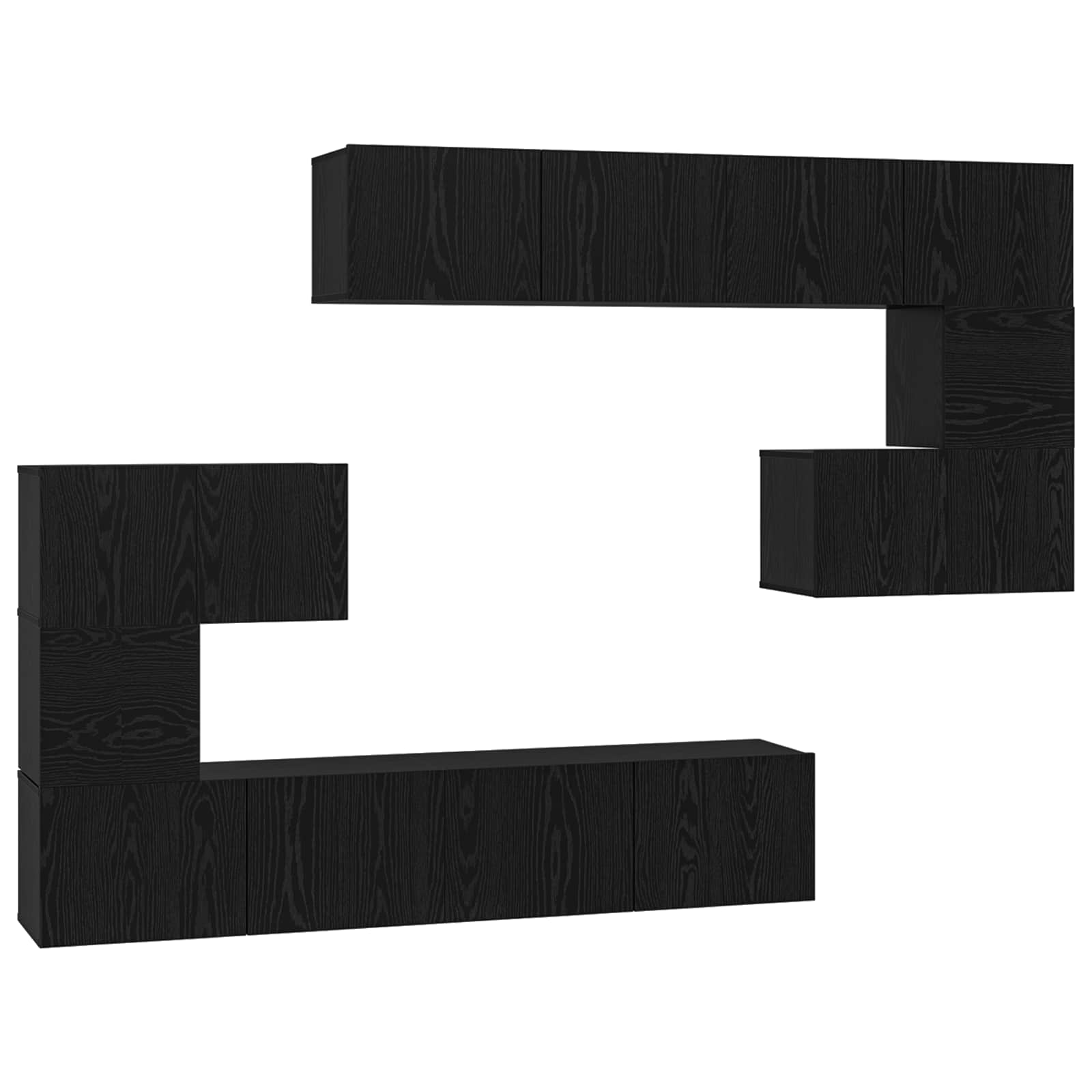 Tv-meubelset Wandgemonteerd 8 pcs Zwart Eiken Bewerkt hout is nu te koop bij PeponiXL, paradijselijk wonen!