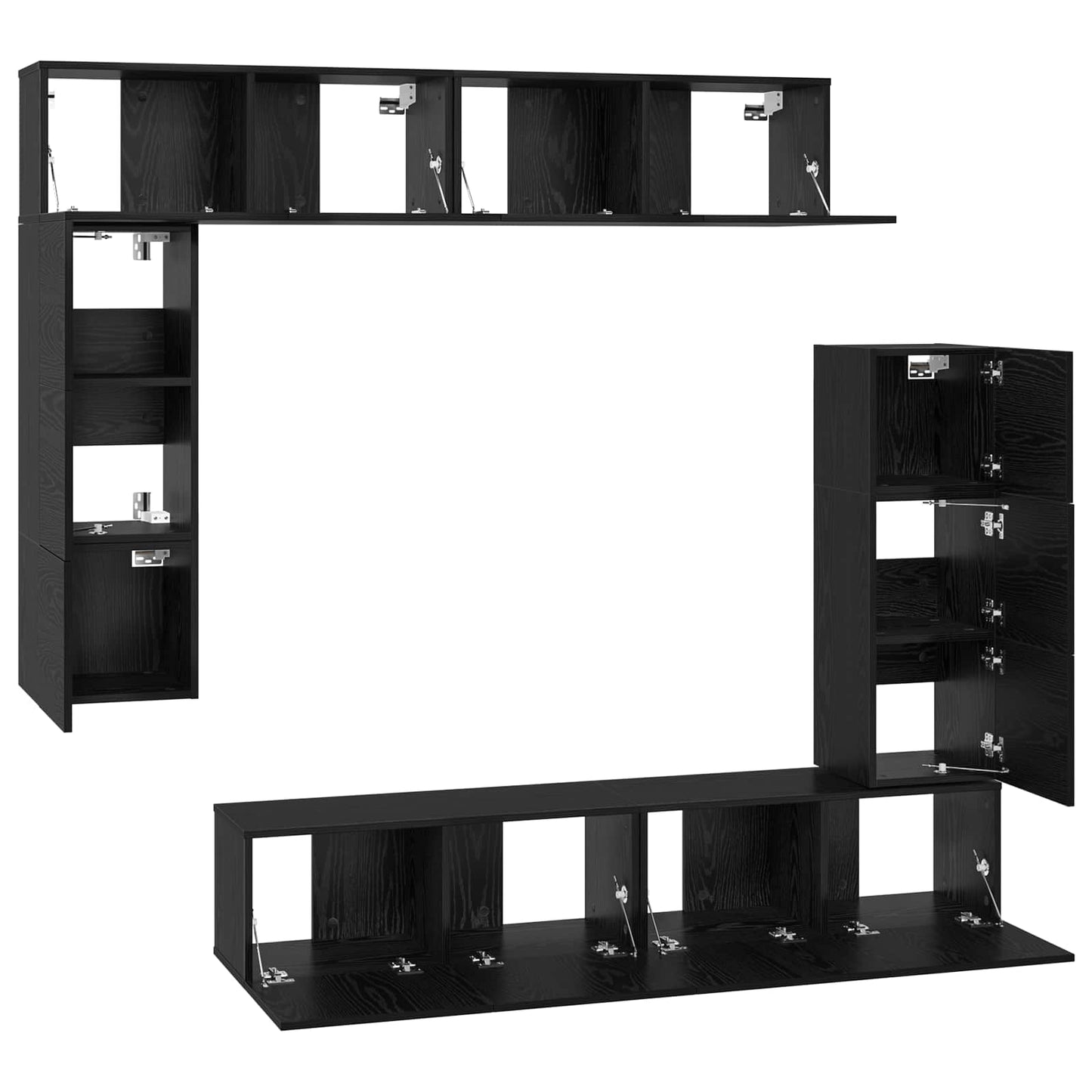 Tv-meubelset Wandgemonteerd 8 pcs Zwart Eiken Bewerkt hout is nu te koop bij PeponiXL, paradijselijk wonen!