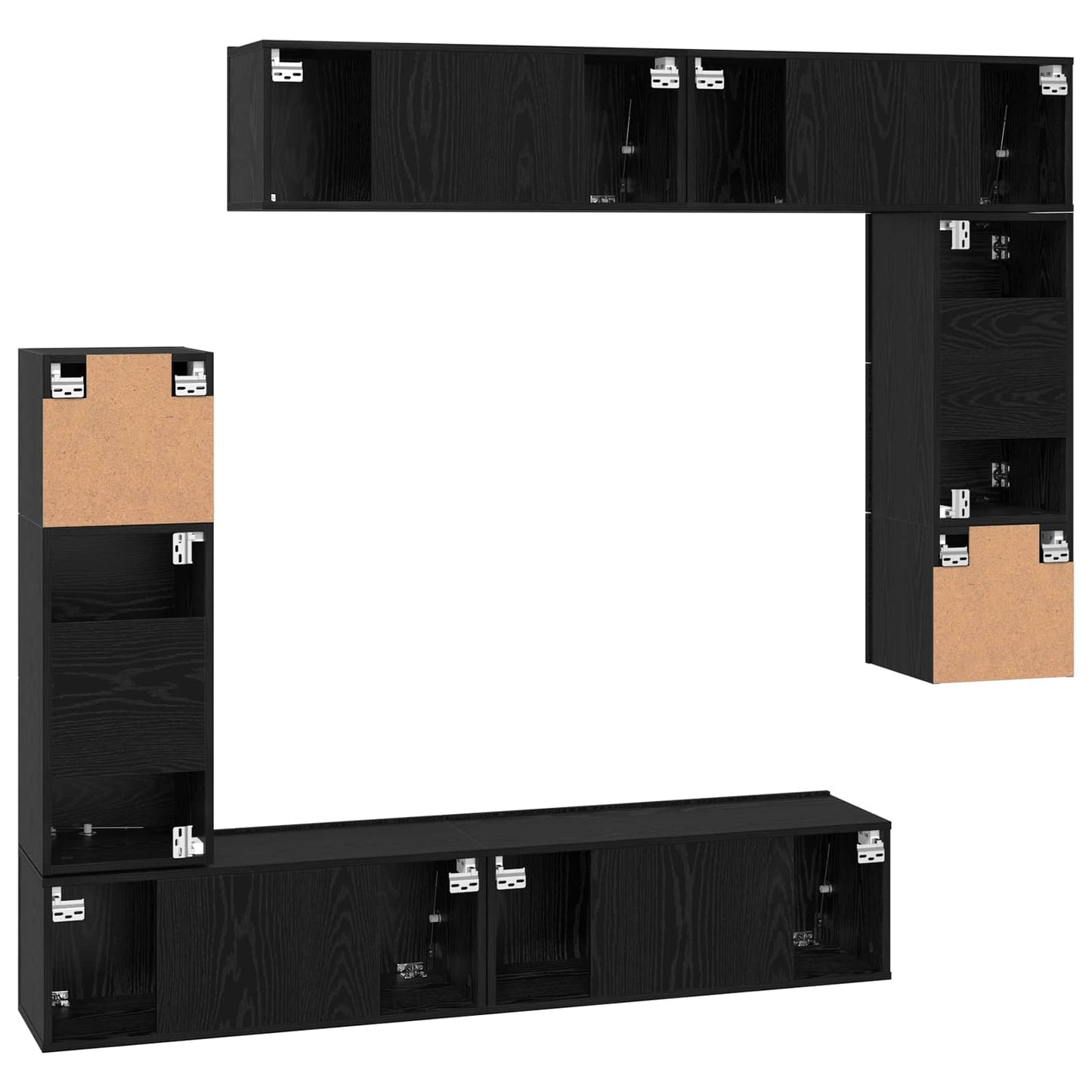 Tv-meubelset Wandgemonteerd 8 pcs Zwart Eiken Bewerkt hout is nu te koop bij PeponiXL, paradijselijk wonen!