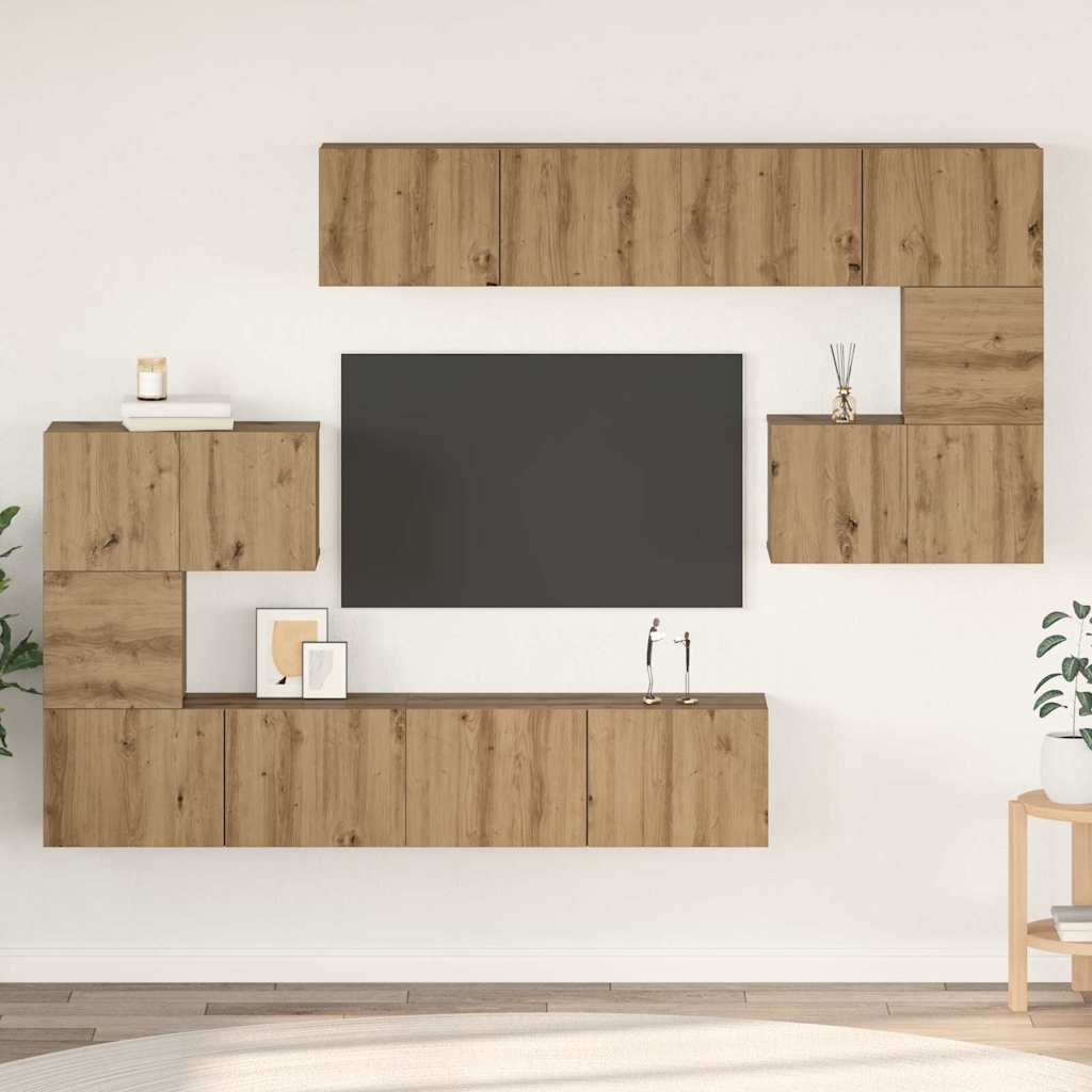 Tv-meubelset Wandgemonteerd 8 pcs Artisan Eiken Bewerkt hout is nu te koop bij PeponiXL, paradijselijk wonen!
