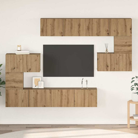 Tv-meubelset Wandgemonteerd 8 pcs Artisan Eiken Bewerkt hout is nu te koop bij PeponiXL, paradijselijk wonen!