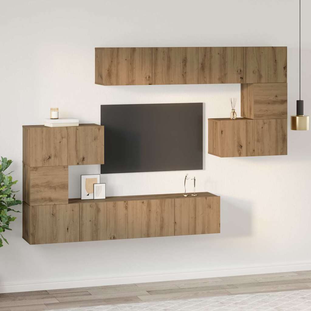 Tv-meubelset Wandgemonteerd 8 pcs Artisan Eiken Bewerkt hout is nu te koop bij PeponiXL, paradijselijk wonen!