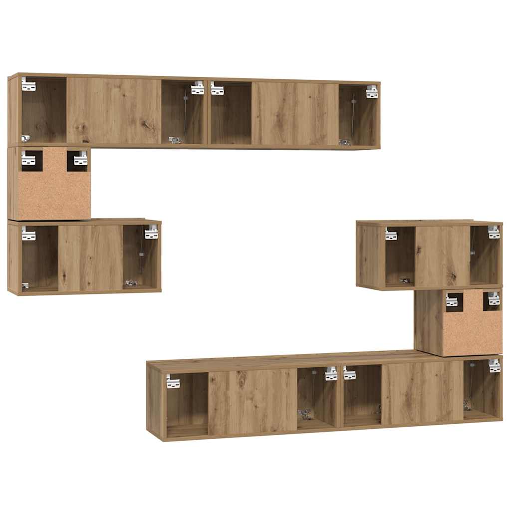 Tv-meubelset Wandgemonteerd 8 pcs Artisan Eiken Bewerkt hout is nu te koop bij PeponiXL, paradijselijk wonen!