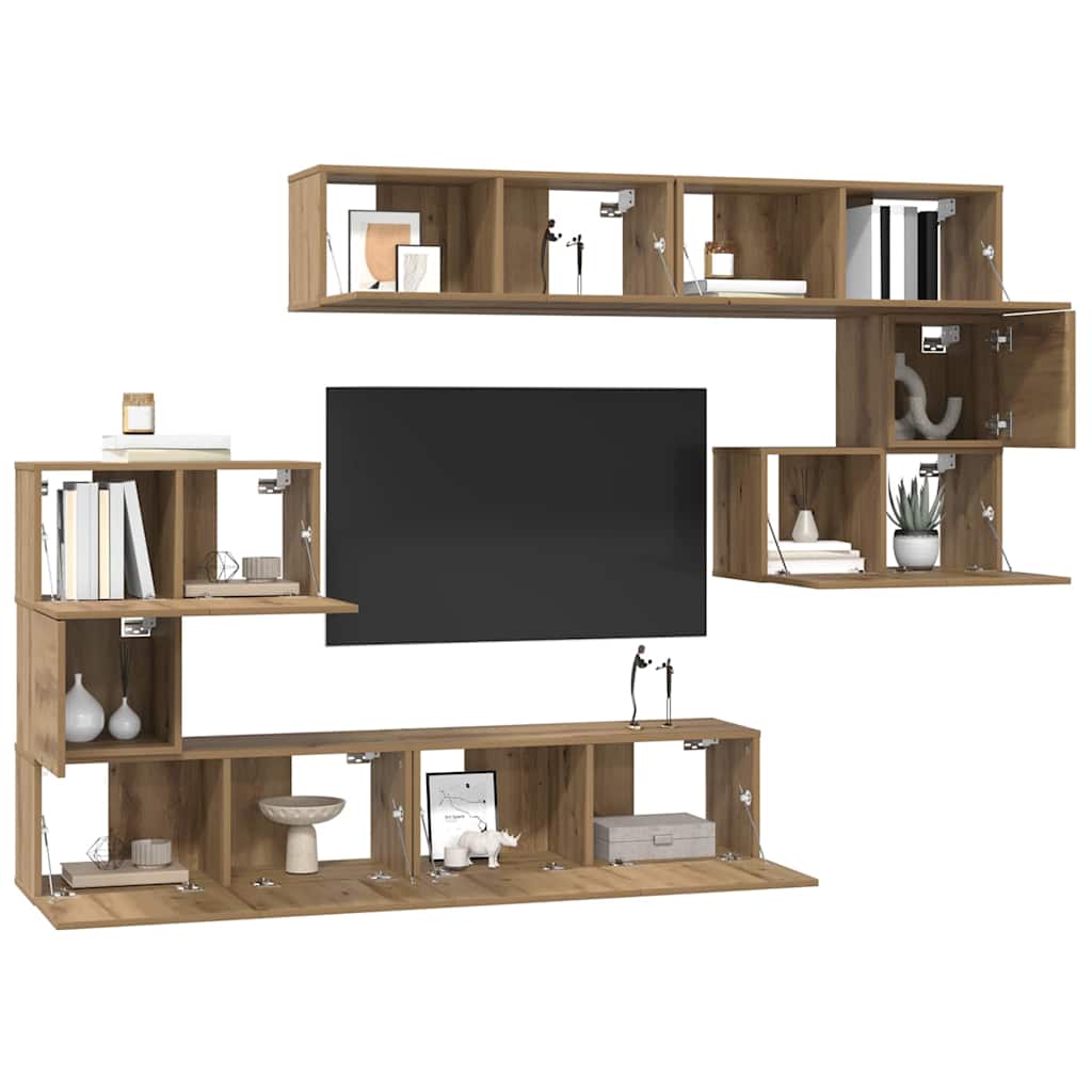Tv-meubelset Wandgemonteerd 8 pcs Artisan Eiken Bewerkt hout is nu te koop bij PeponiXL, paradijselijk wonen!