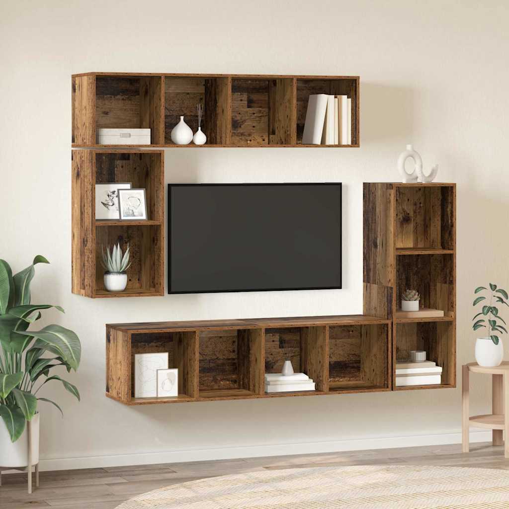 Tv-meubelset Wandgemonteerd 4 pcs Oudhout Bewerkt hout is nu te koop bij PeponiXL, paradijselijk wonen!