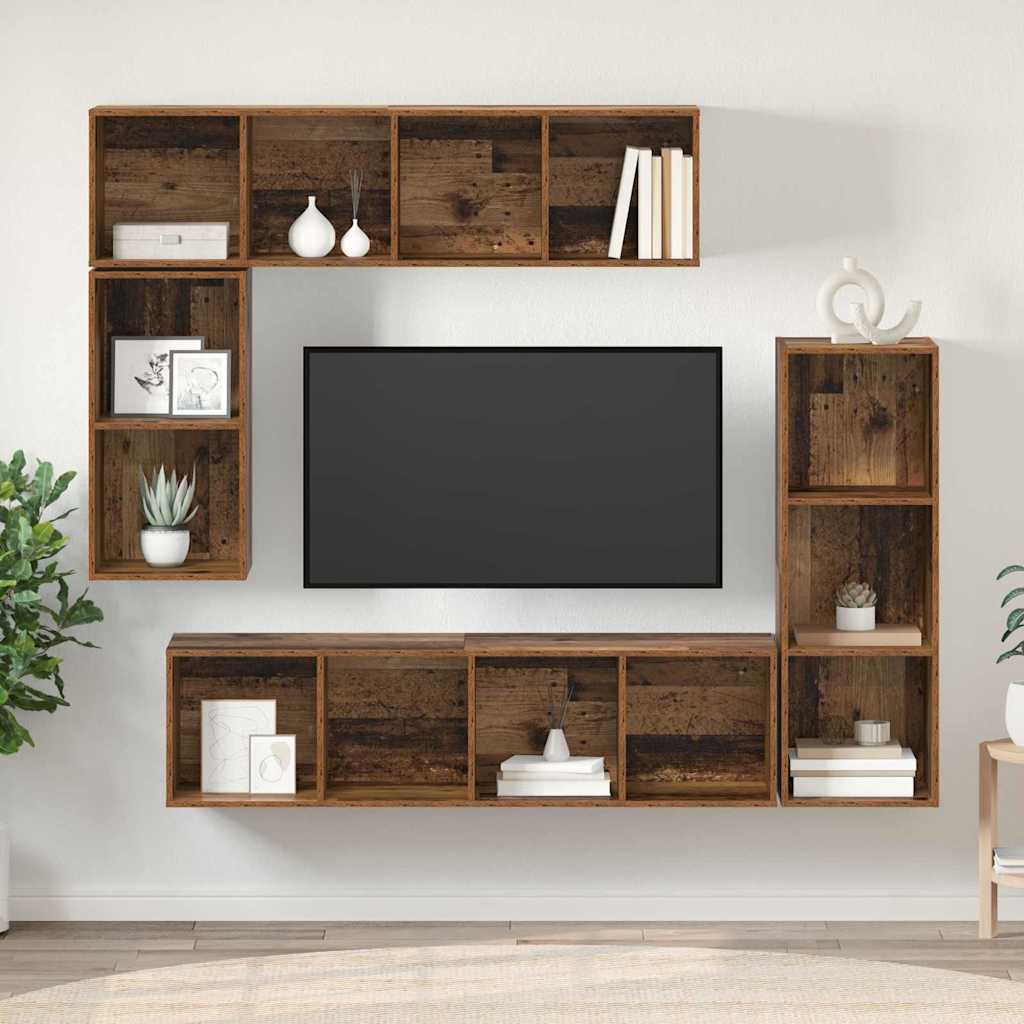Tv-meubelset Wandgemonteerd 4 pcs Oudhout Bewerkt hout is nu te koop bij PeponiXL, paradijselijk wonen!