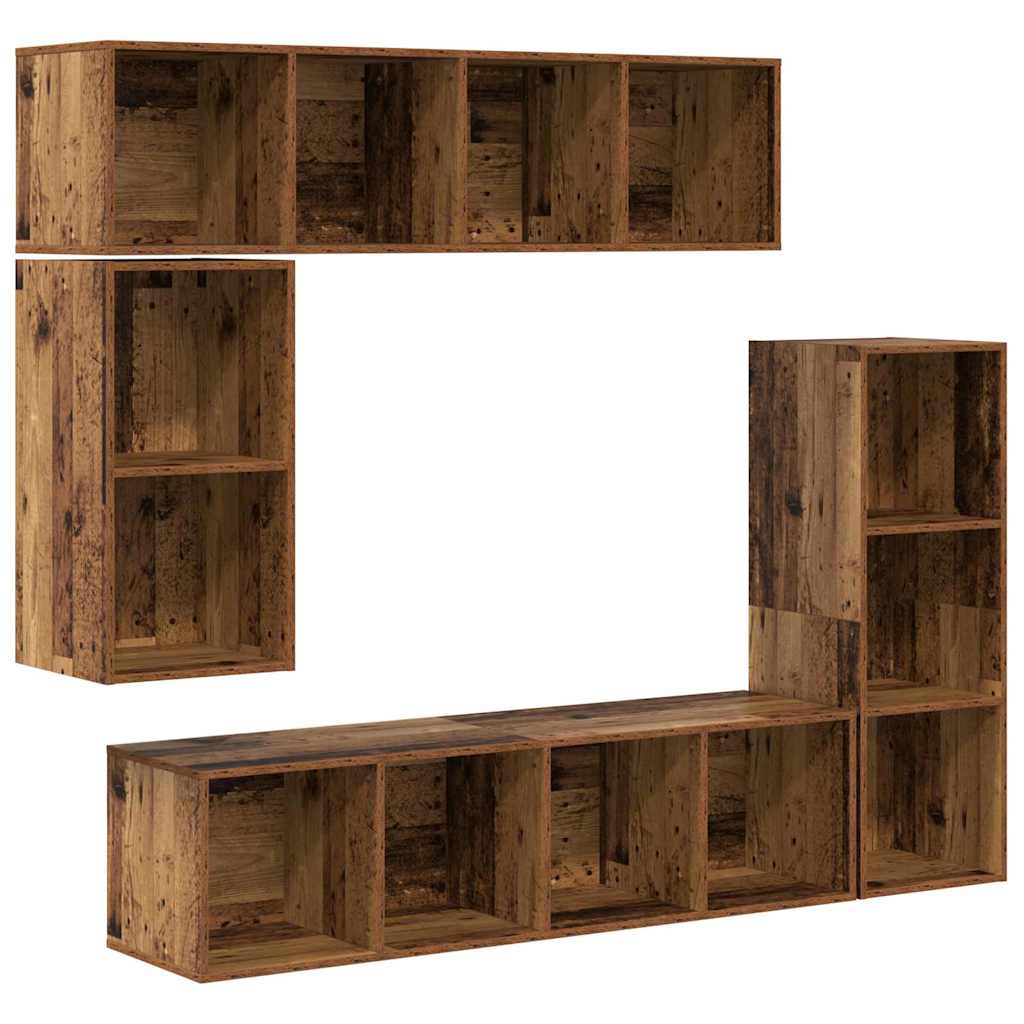 Tv-meubelset Wandgemonteerd 4 pcs Oudhout Bewerkt hout is nu te koop bij PeponiXL, paradijselijk wonen!