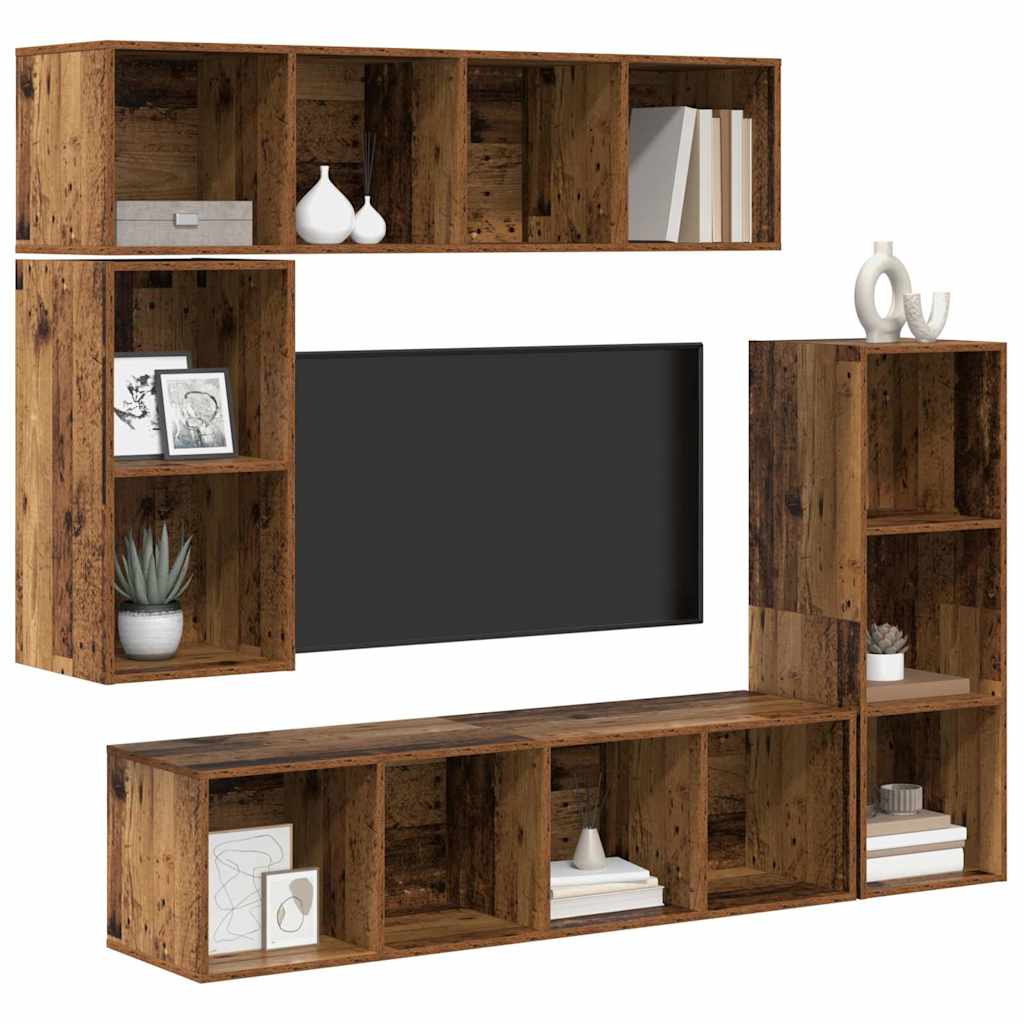Tv-meubelset Wandgemonteerd 4 pcs Oudhout Bewerkt hout is nu te koop bij PeponiXL, paradijselijk wonen!