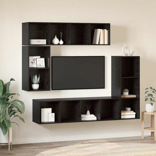 Tv-meubelset Wandgemonteerd 4 pcs Zwart Eiken Bewerkt hout is nu te koop bij PeponiXL, paradijselijk wonen!