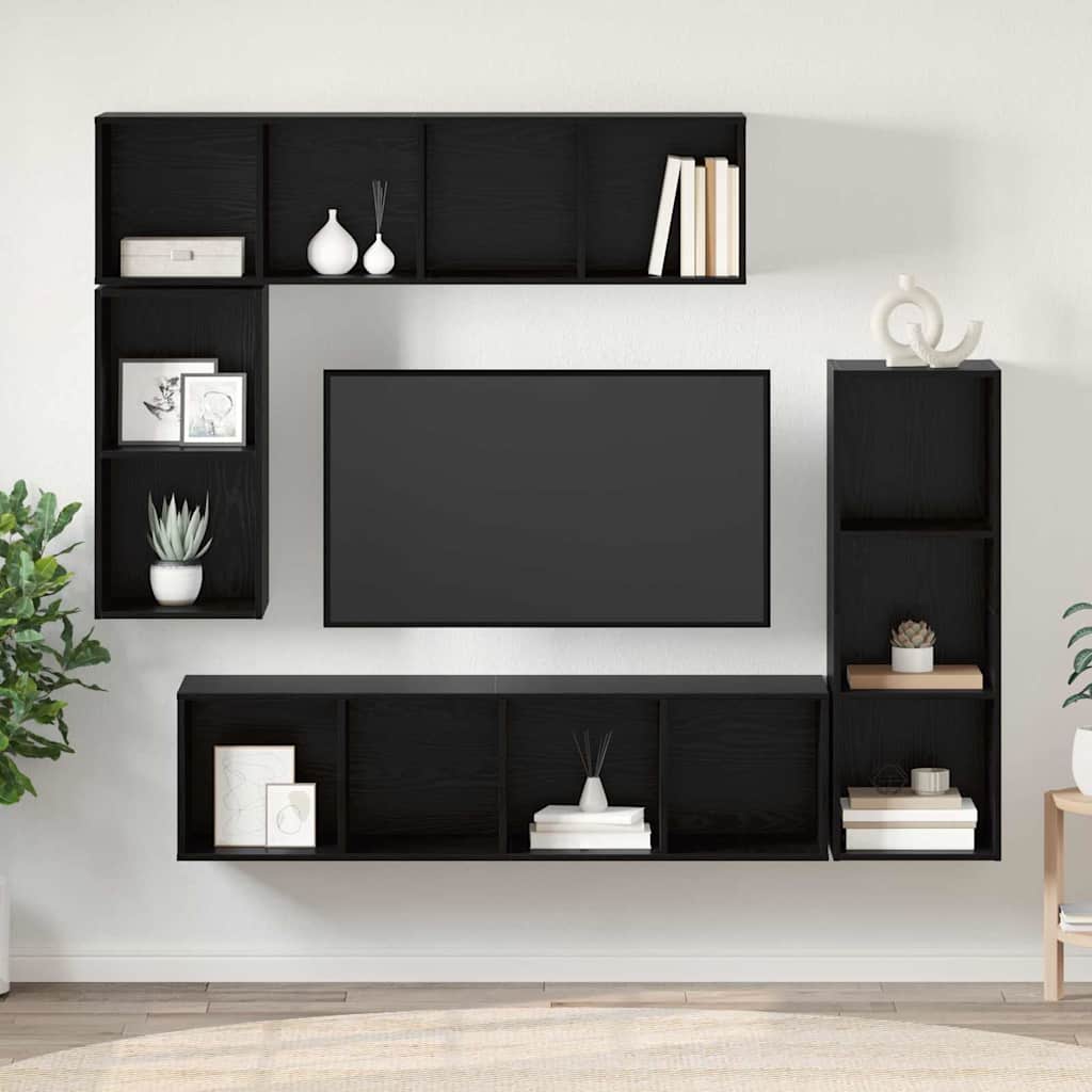Tv-meubelset Wandgemonteerd 4 pcs Zwart Eiken Bewerkt hout is nu te koop bij PeponiXL, paradijselijk wonen!