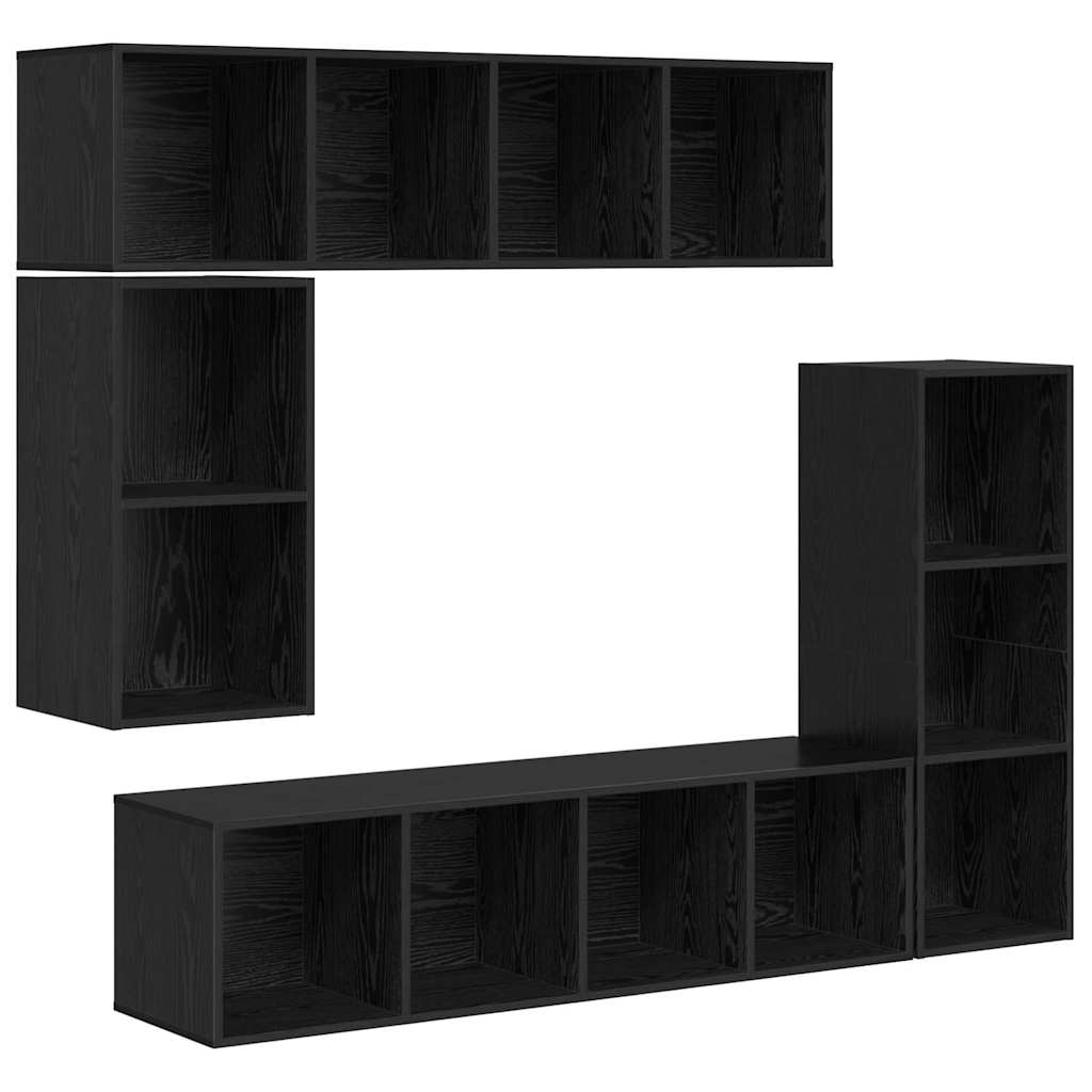 Tv-meubelset Wandgemonteerd 4 pcs Zwart Eiken Bewerkt hout is nu te koop bij PeponiXL, paradijselijk wonen!