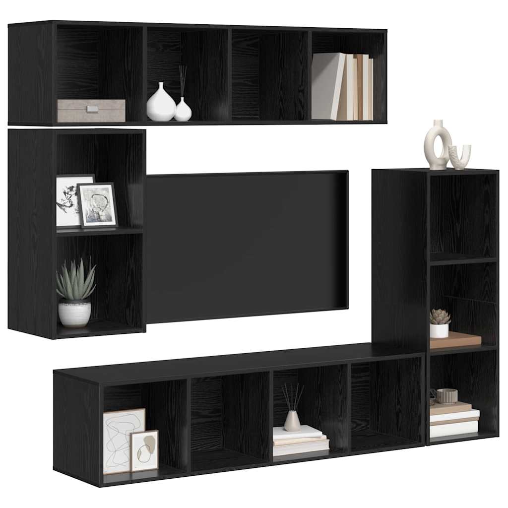 Tv-meubelset Wandgemonteerd 4 pcs Zwart Eiken Bewerkt hout is nu te koop bij PeponiXL, paradijselijk wonen!