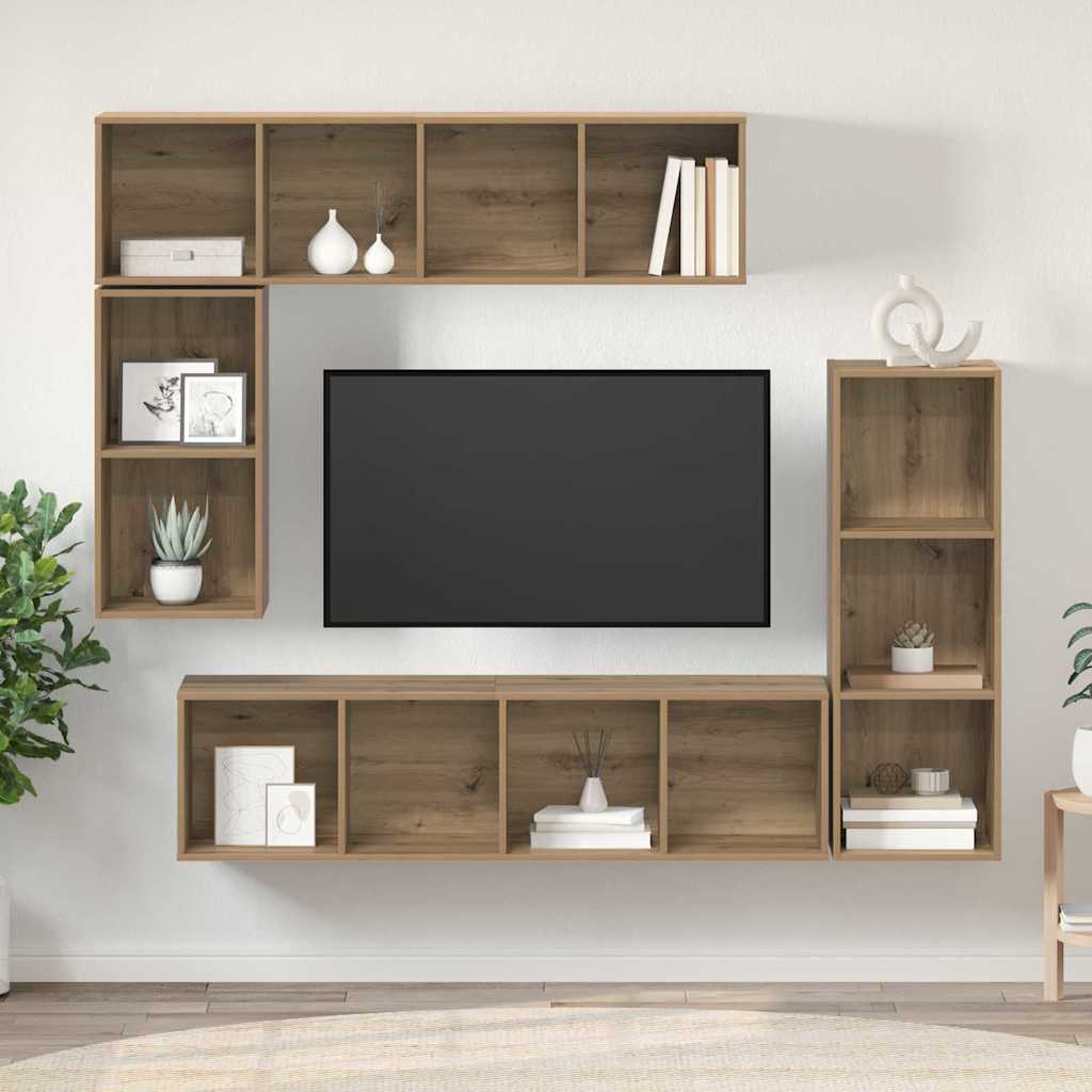 Tv-meubelset Wandgemonteerd 4 pcs Artisan Eiken Bewerkt hout is nu te koop bij PeponiXL, paradijselijk wonen!