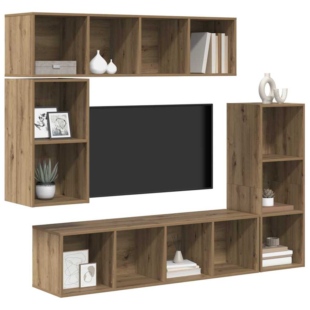 Tv-meubelset Wandgemonteerd 4 pcs Artisan Eiken Bewerkt hout is nu te koop bij PeponiXL, paradijselijk wonen!