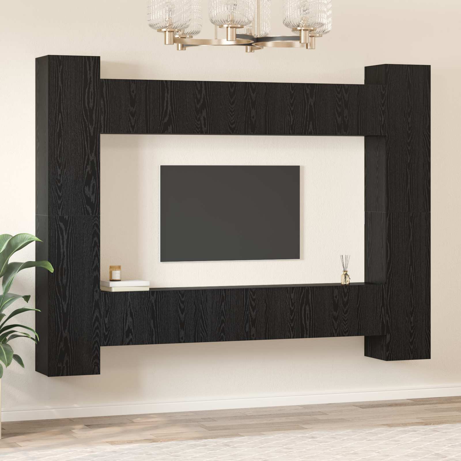 Tv-meubelset 10 pcs Zwart Eiken 30,5 x 30 x 90 cm Bewerkt hout is nu te koop bij PeponiXL, paradijselijk wonen!