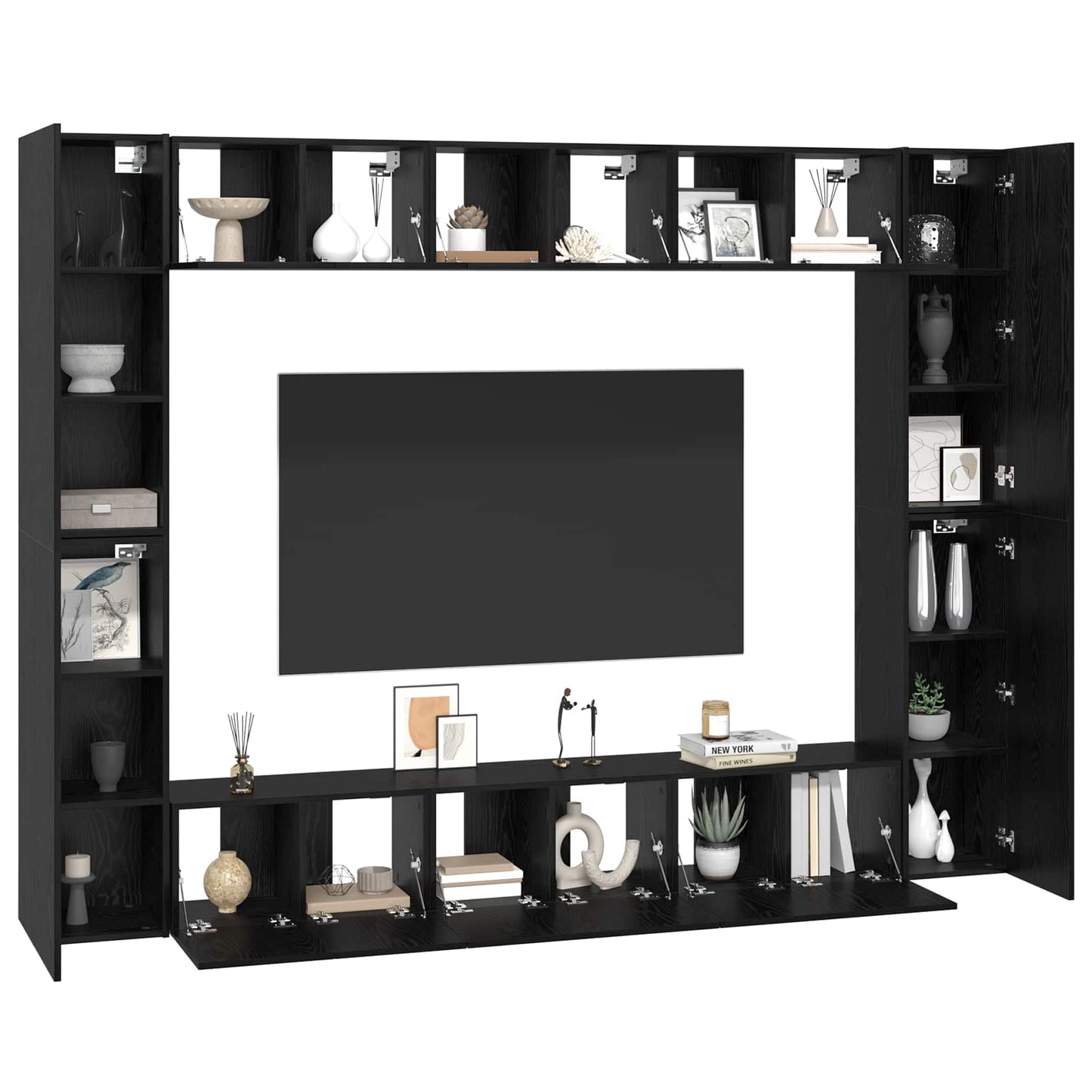 Tv-meubelset 10 pcs Zwart Eiken 30,5 x 30 x 90 cm Bewerkt hout is nu te koop bij PeponiXL, paradijselijk wonen!