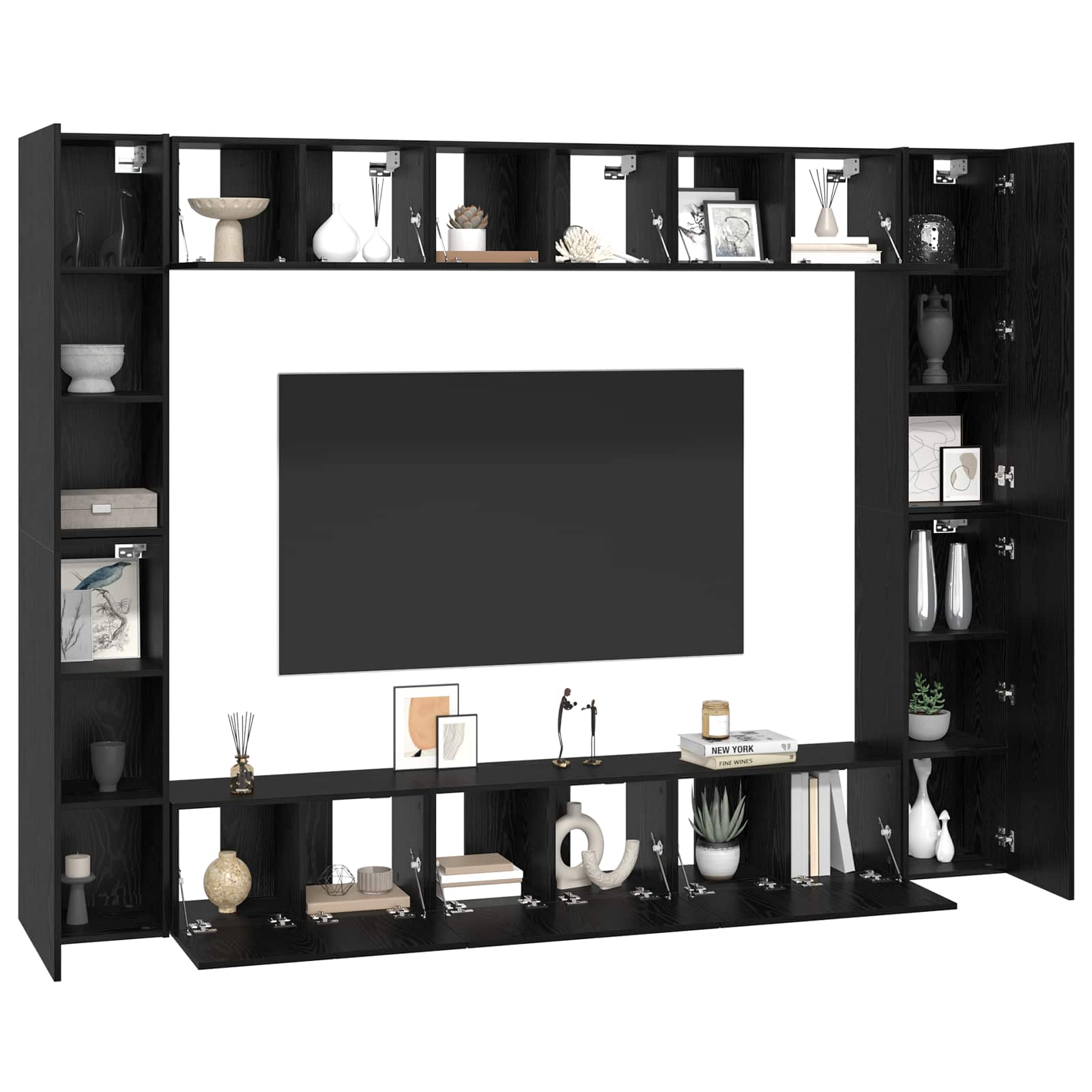 Tv-meubelset 10 pcs Zwart Eiken 30,5 x 30 x 90 cm Bewerkt hout is nu te koop bij PeponiXL, paradijselijk wonen!