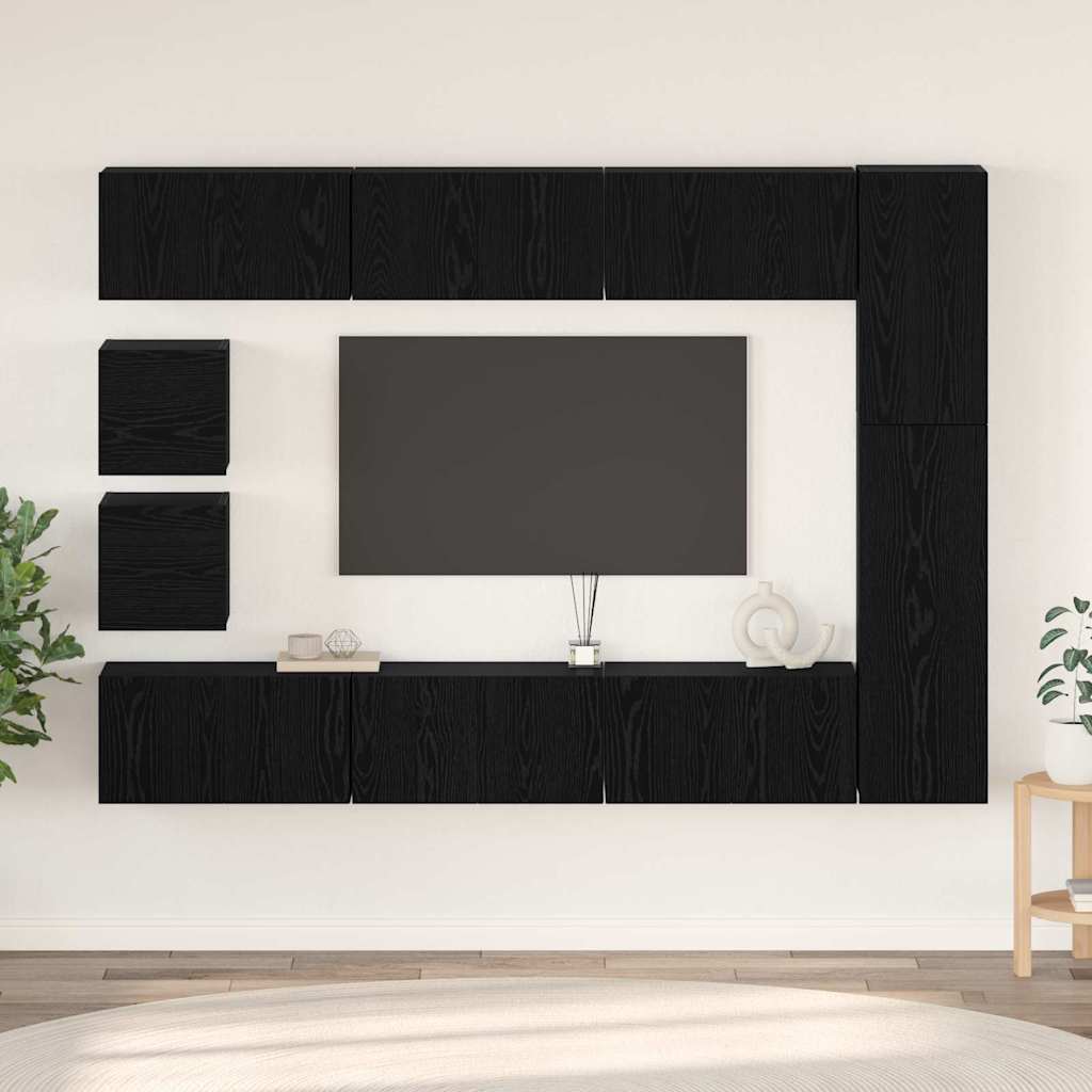 Tv-meubelset Wandgemonteerd 10 pcs Zwart Eiken Bewerkt hout is nu te koop bij PeponiXL, paradijselijk wonen!