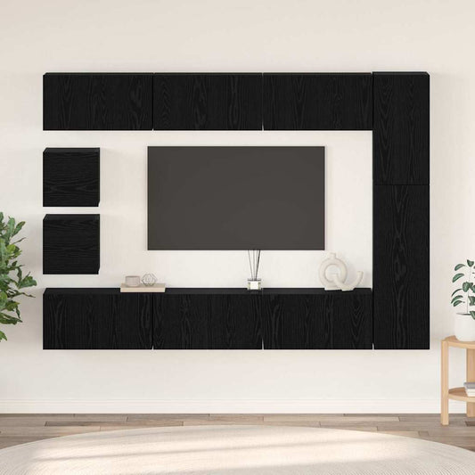 Tv-meubelset Wandgemonteerd 10 pcs Zwart Eiken Bewerkt hout is nu te koop bij PeponiXL, paradijselijk wonen!