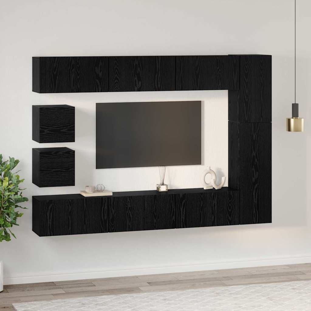 Tv-meubelset Wandgemonteerd 10 pcs Zwart Eiken Bewerkt hout is nu te koop bij PeponiXL, paradijselijk wonen!