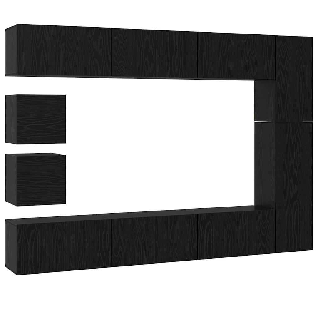 Tv-meubelset Wandgemonteerd 10 pcs Zwart Eiken Bewerkt hout is nu te koop bij PeponiXL, paradijselijk wonen!