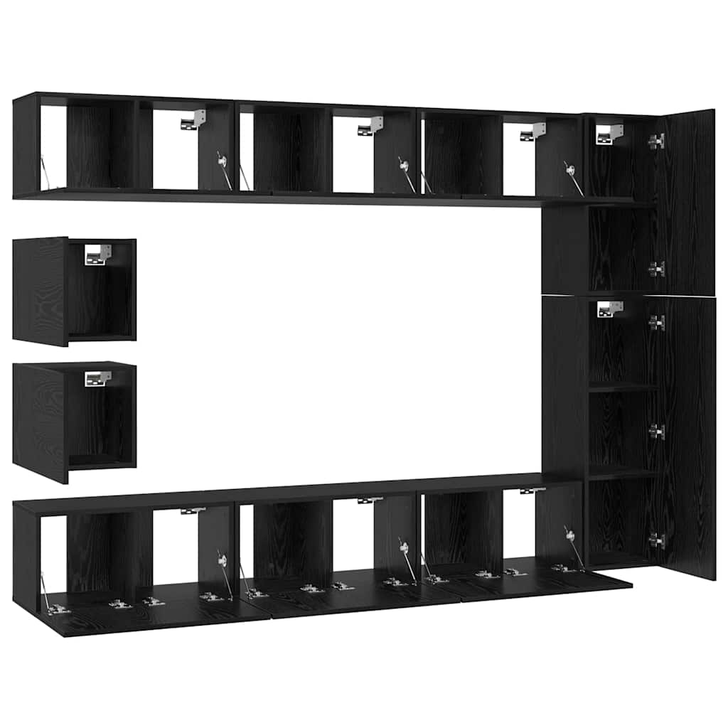 Tv-meubelset Wandgemonteerd 10 pcs Zwart Eiken Bewerkt hout is nu te koop bij PeponiXL, paradijselijk wonen!