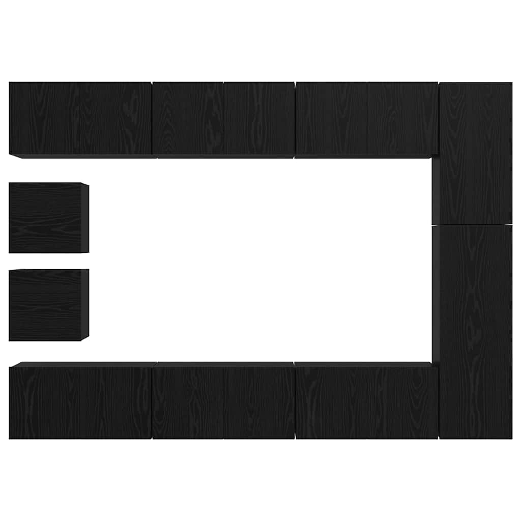Tv-meubelset Wandgemonteerd 10 pcs Zwart Eiken Bewerkt hout is nu te koop bij PeponiXL, paradijselijk wonen!