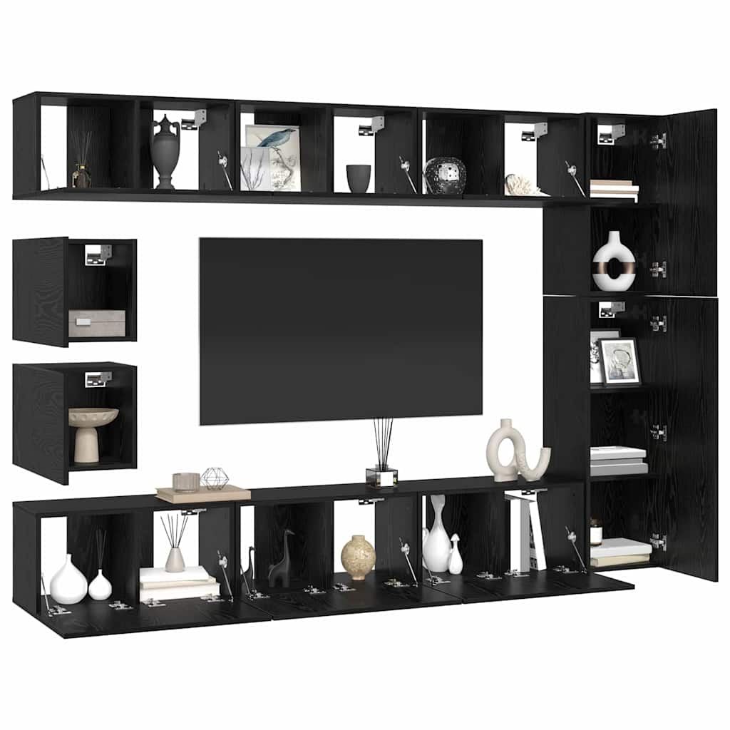 Tv-meubelset Wandgemonteerd 10 pcs Zwart Eiken Bewerkt hout is nu te koop bij PeponiXL, paradijselijk wonen!