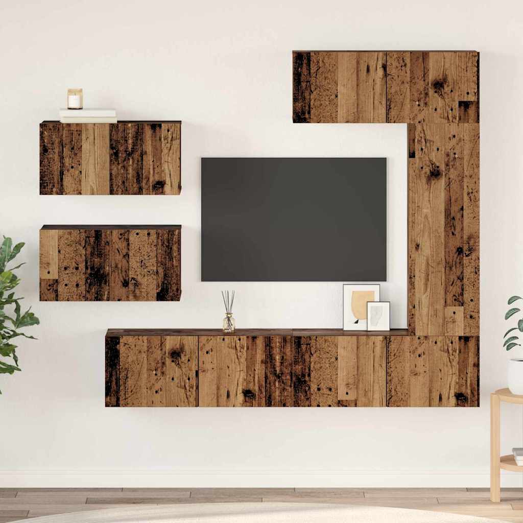 Tv-meubelset Wandgemonteerd 6 pcs Oud Hout Bewerkt hout is nu te koop bij PeponiXL, paradijselijk wonen!