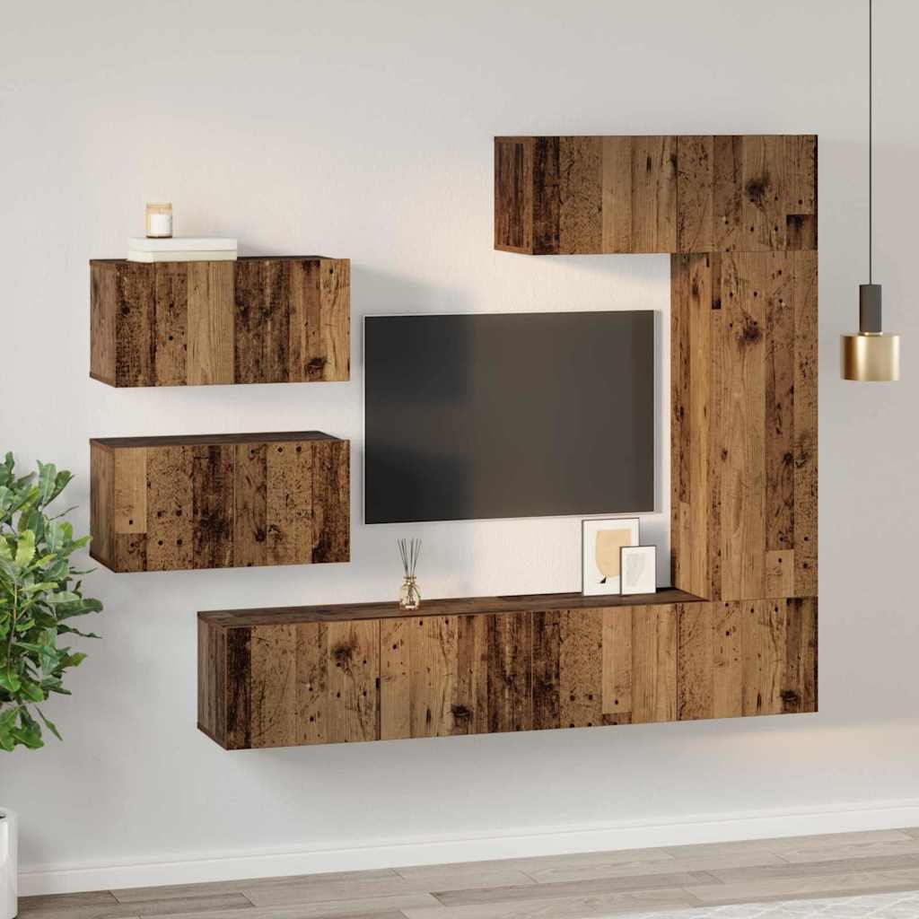 Tv-meubelset Wandgemonteerd 6 pcs Oud Hout Bewerkt hout is nu te koop bij PeponiXL, paradijselijk wonen!
