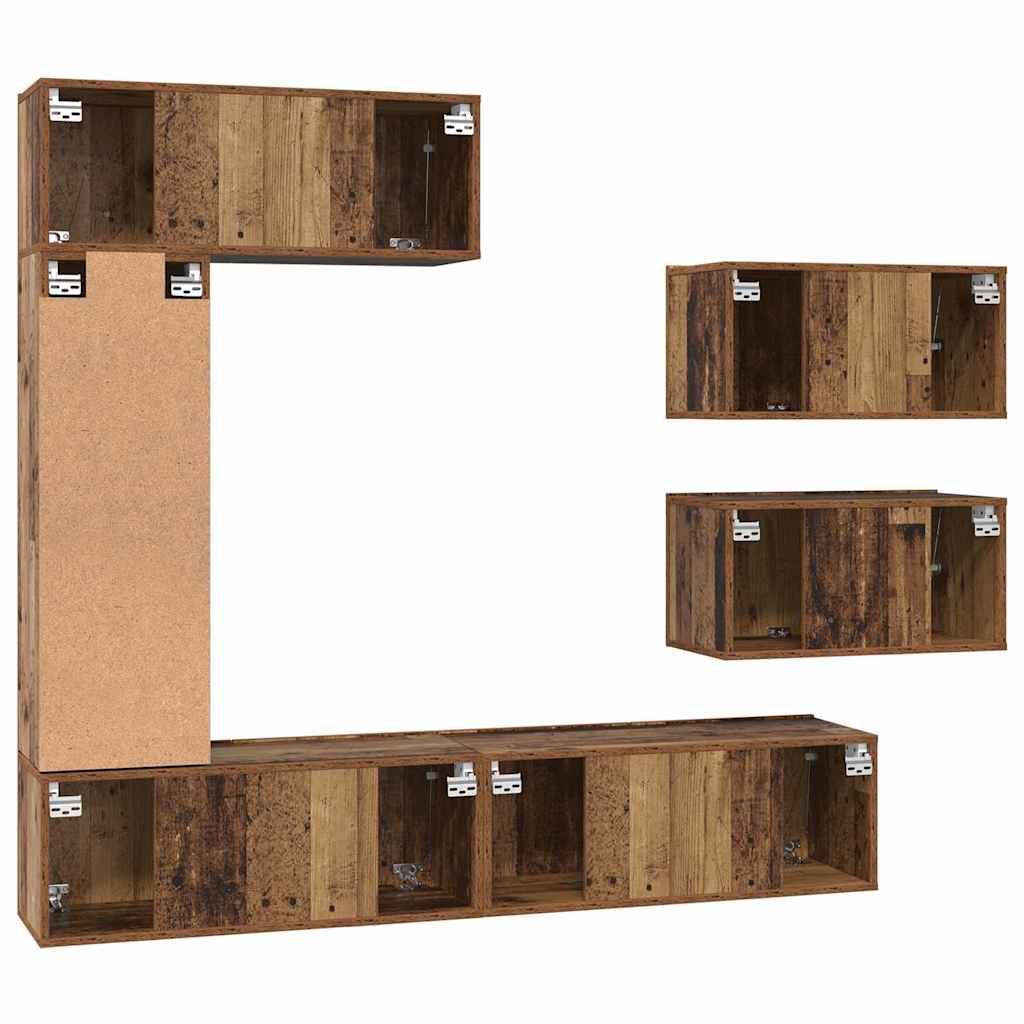 Tv-meubelset Wandgemonteerd 6 pcs Oud Hout Bewerkt hout is nu te koop bij PeponiXL, paradijselijk wonen!